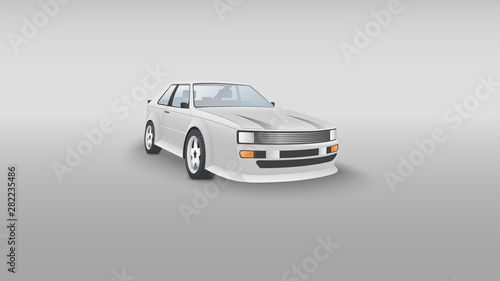 Realistic Sport car. Design retro hatchback Car. Template vector isolated car on white background  isolated  Half Side View. Vector illustration.
