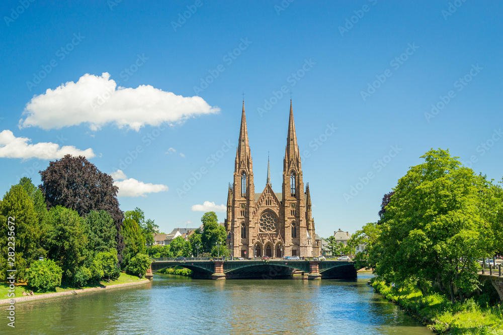 Cityscape of Strasbourg and the Reformed Church Saint Paul, France
