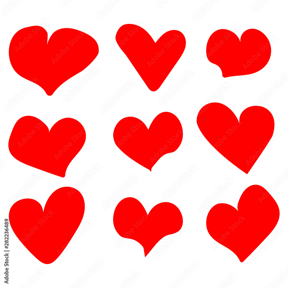 Beautiful red set hearts isolated on the white background