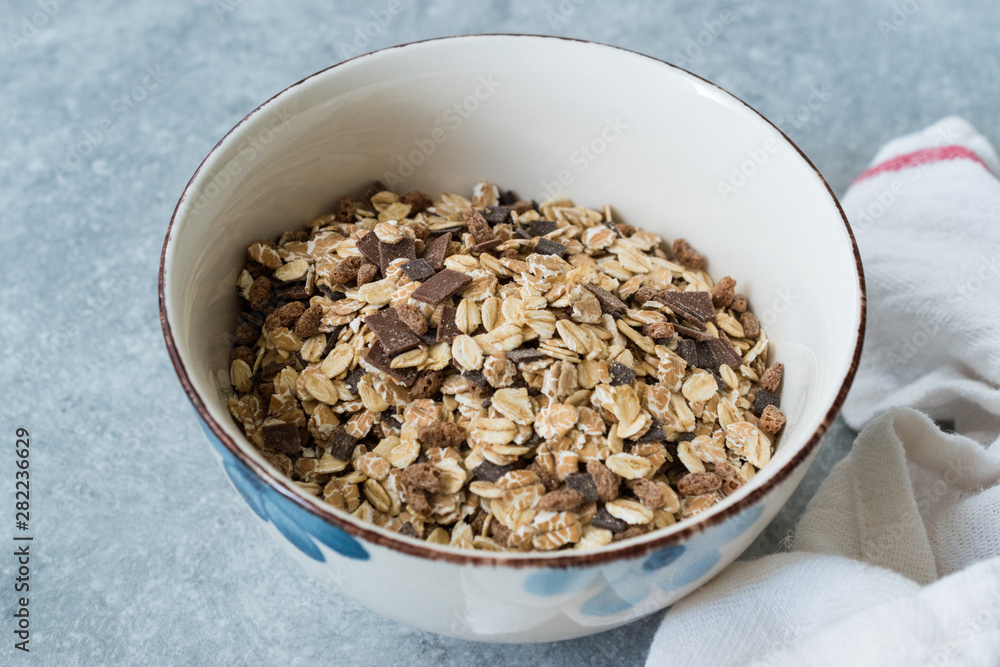 Muesli Granola with Bitter Chocolate Pieces without Milk. Muesli Granola with Bitter Chocolate Pieces without Milk.