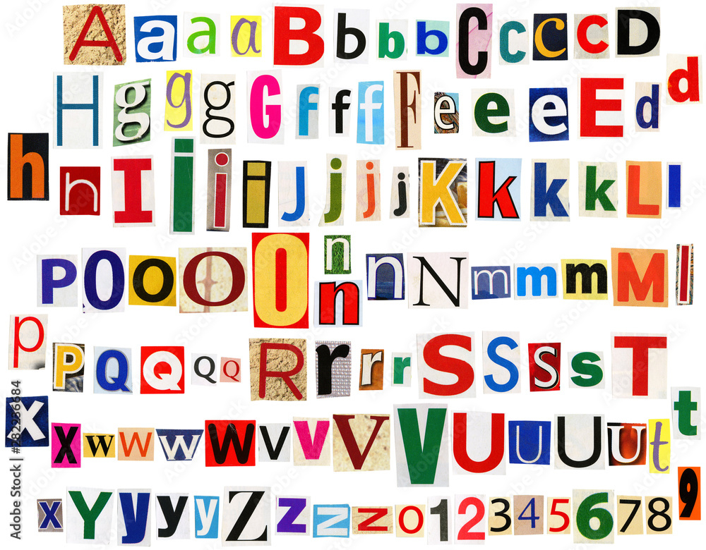 Colorful newspaper letters alphabet Colorful newspaper letters alphabet