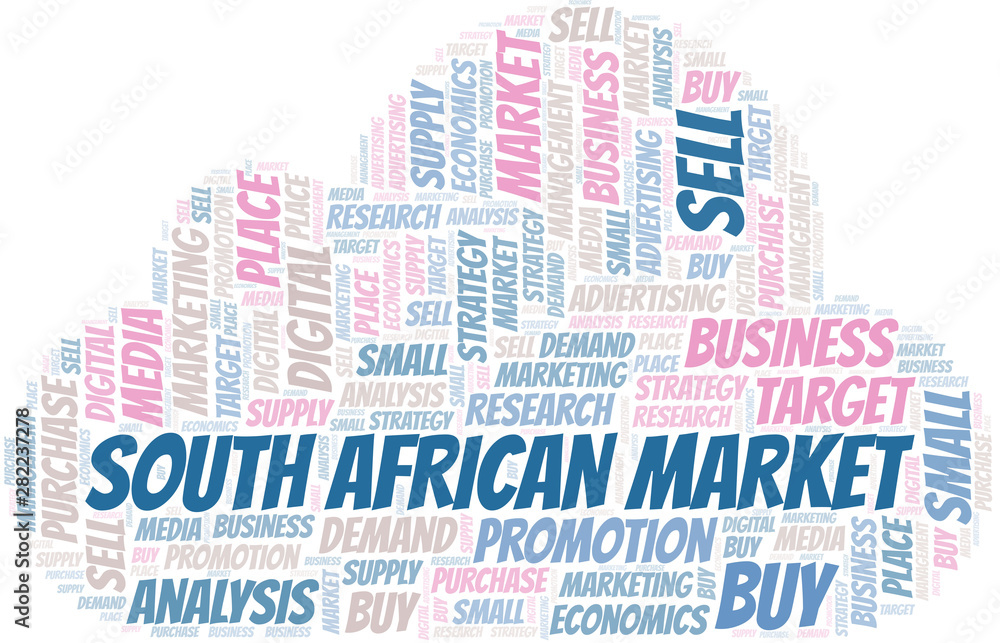 Fototapeta premium South African Market word cloud. Vector made with text only.