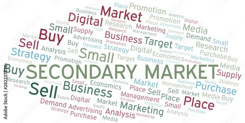 Secondary Market word cloud. Vector made with text only.