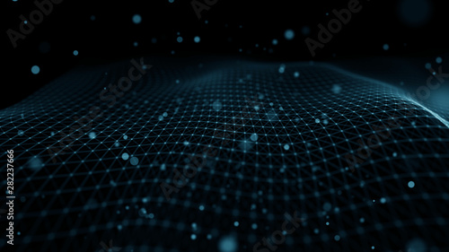 Abstract wave dots in dark background. Data technology background. 3d rendering. © Alina