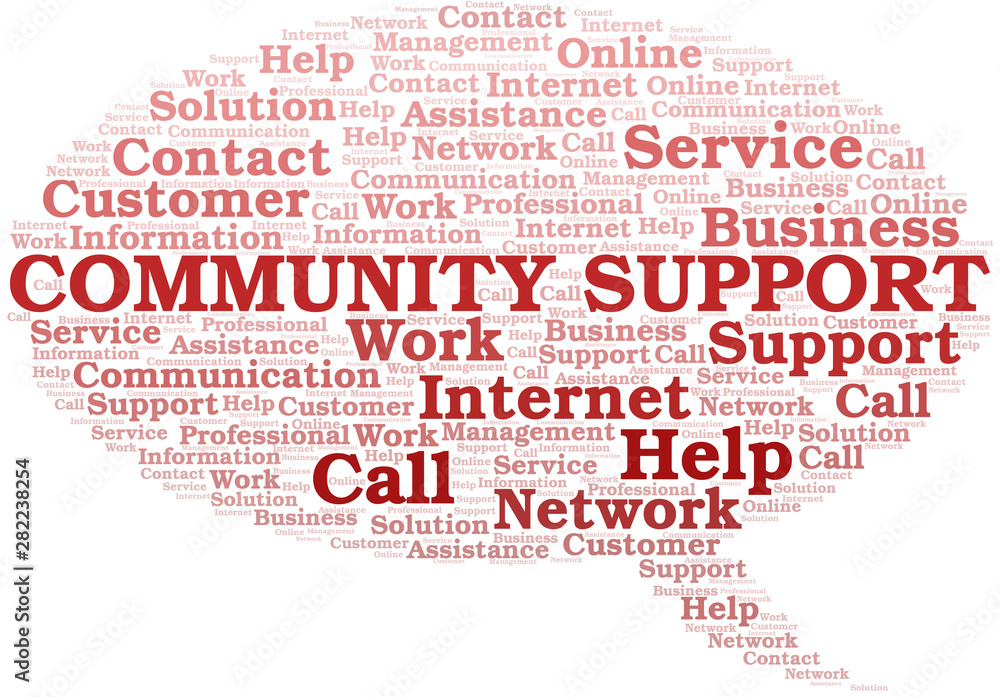 Community Support word cloud vector made with text only.