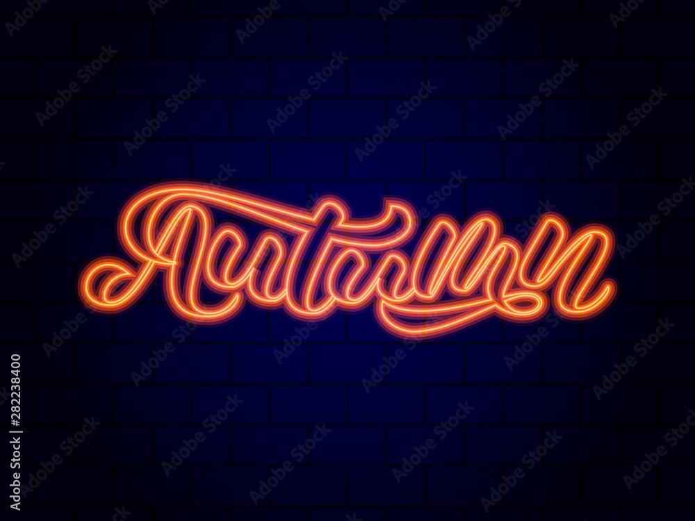 Obraz premium Autumn brush lettering. Vector illustration for card or banner