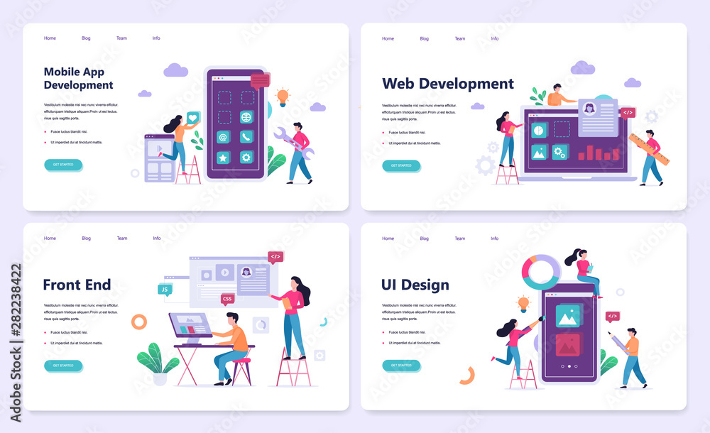 Mobile app and web development banner concept set