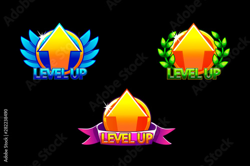 Level UP icon, Game icons. Graphical user interface GUI to build 2D games. Casual Game. Can be used in mobile or web game. Icons on a separate layer.