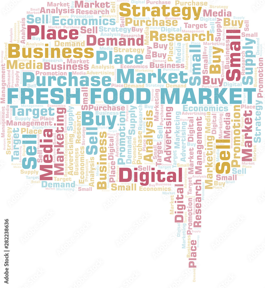 Fresh Food Market word cloud. Vector made with text only.