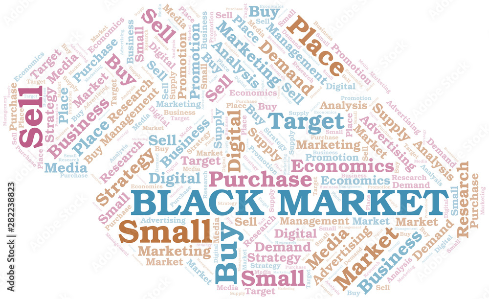 Black Market word cloud. Vector made with text only.