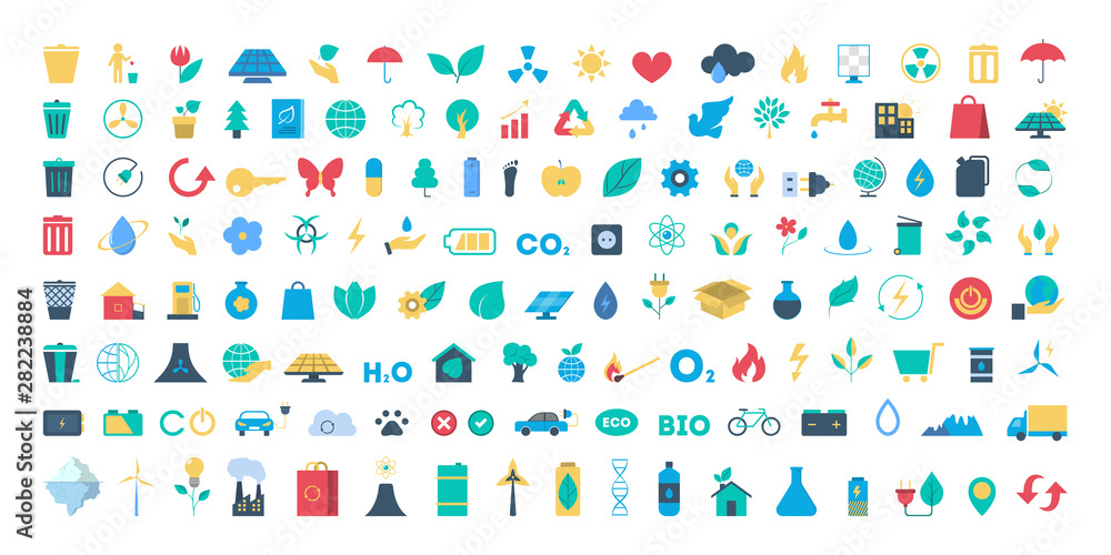 Ecology icon set. House and tree, alternative power Ecology icon set. House and tree, alternative power