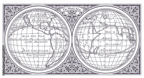 Vector old globe with with floreal decorations