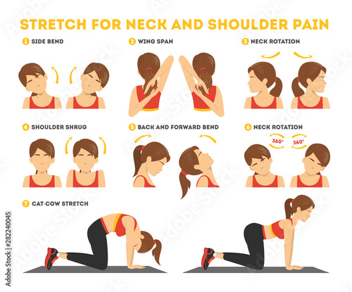 Neck and shoulder exercise. Stretch to relieve neck pain