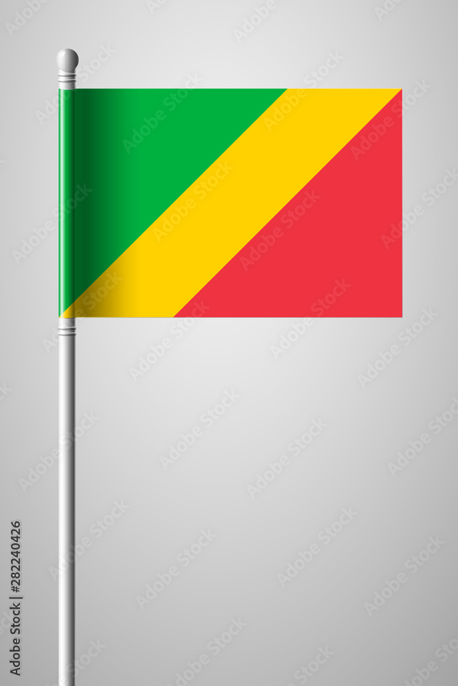 Fototapeta premium Flag of Republic of the Congo. National Flag on Flagpole. Isolated Illustration on Gray
