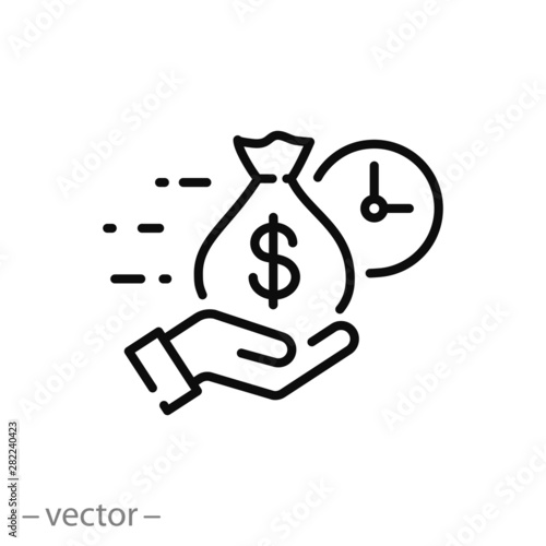 easy instant credit, loan payment, fast money icon, finance thin line symbol for web and mobile phone on white background - editable stroke vector illustration eps 10