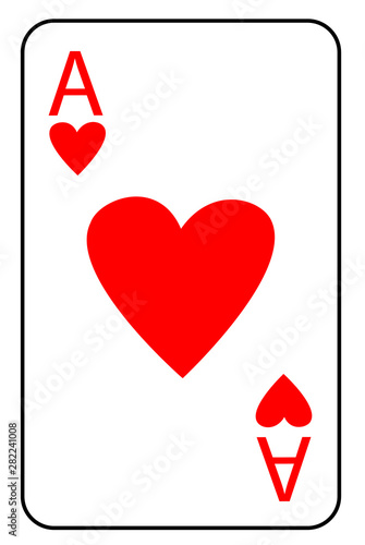 Playing card ace of hearts in red color for casino or card games. A symbol of good luck and winning in a casino and love