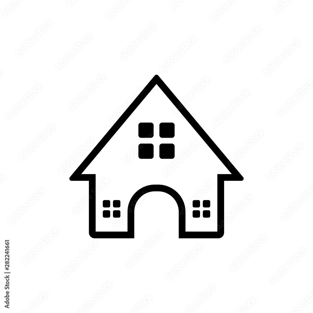 Black line art home icon vector illustration on white background Black line art home icon vector illustration on white background
