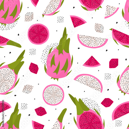 Dragon fruit seamless pattern.