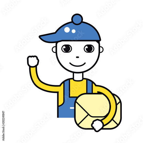 Delivery courier man holding an envelope or parcel box vector icon