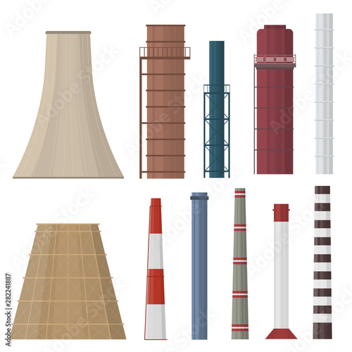 Smokestacks set in flat style.