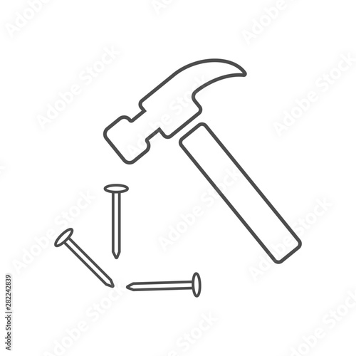 nail and hammer, vector image
