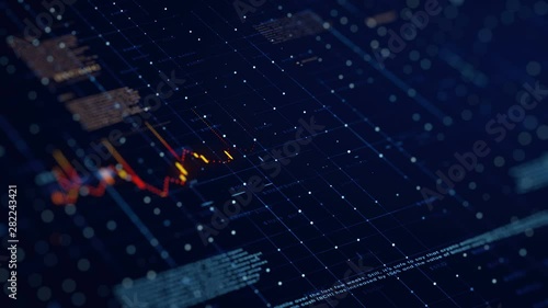 Financial business chart with diagrams and stock numbers showing profits and losses over time dynamically