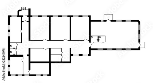 Modern office floor plan without furniture for your design. Vector black and white  blueprint. Architectural background. 
