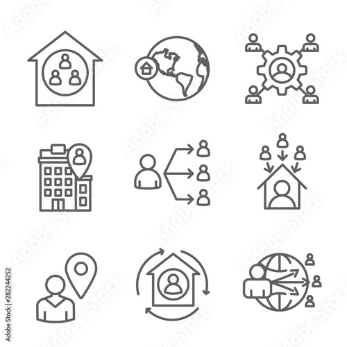 In-Company and Outsource Icon Set with headquarters, and freelancers, etc