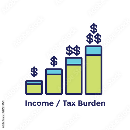 Tax concept with percentage paid, icon and income idea. Flat vector outline illustration.