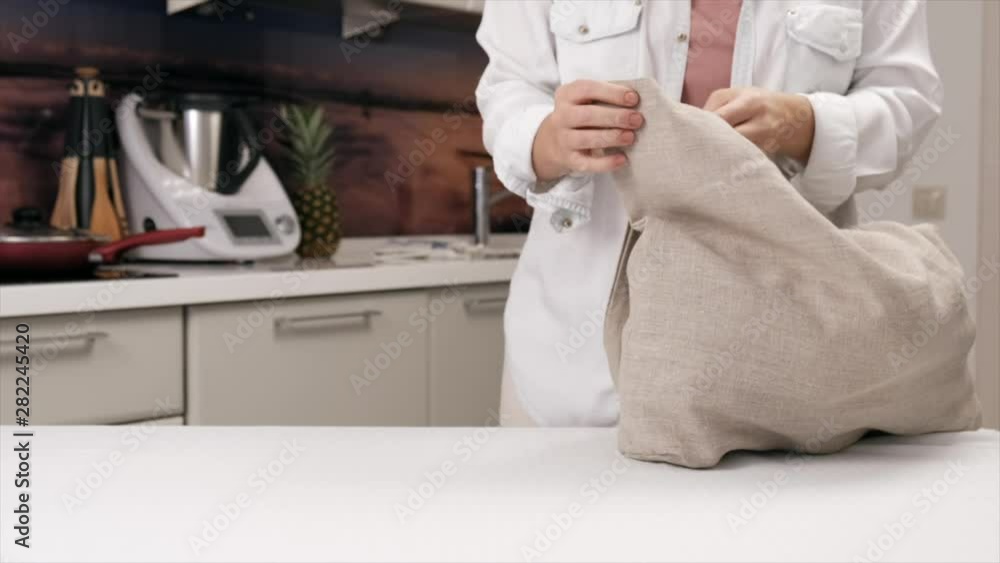 Zero Waste Food Storage Eco Bag Top View. Natural Organic Sack for Grocery Keeping Fresh Top Down Photo Isolated on White Background. Vegetables in Linen Pack. Reusable Green Lifestyle Concept Zero Waste Food Storage Eco Bag Top View. Natural Organic Sack for Grocery Keeping Fresh Top Down Photo Isolated on White Background. Vegetables in Linen Pack. Reusable Green Lifestyle Concept