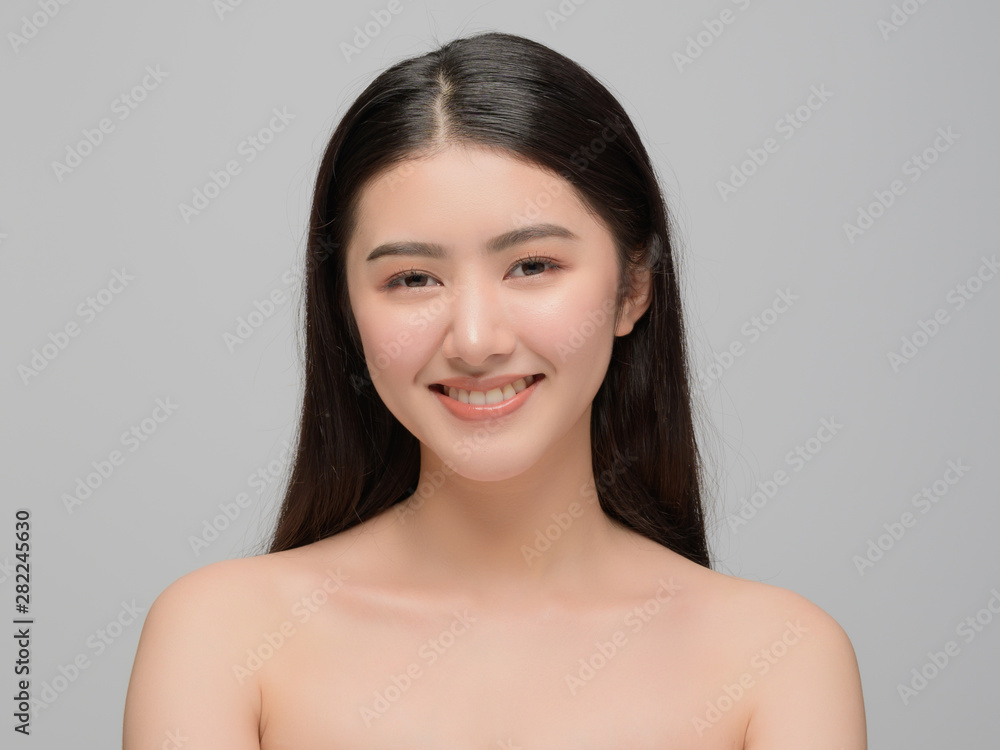 Beautiful young woman asian with clean perfect skin. Portrait model natural make up. Spa, skincare and health wellness Beautiful young woman asian with clean perfect skin. Portrait model natural make up. Spa, skincare and health wellness