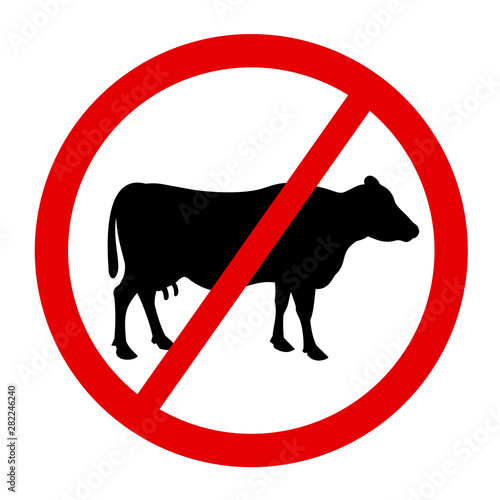 Cow, cattle, livestock and beef meat is forbidden, banned and avoided after interdiction and ban. Vector illustration.