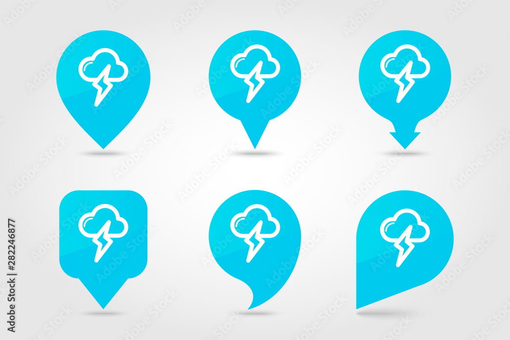 Cloud Lightning pin map icon. Meteorology. Weather Cloud Lightning pin map icon. Meteorology. Weather