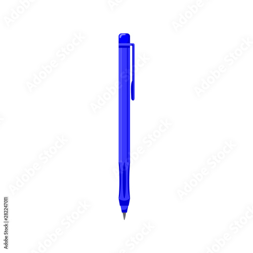 Vector illustration of detailed blue classic ballpoint pen isolated on white background.