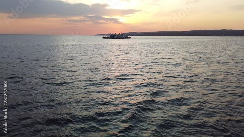 Yalova, Turkey - July 2019: Boat at sea on a summer afternoon heading to Yalova