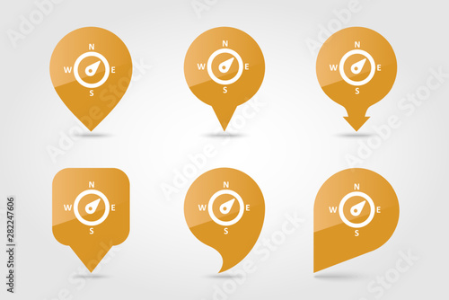 Compass wind rose pin map icon. Weather