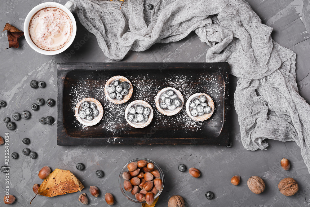 Top view of appetizing blueberries dessert Top view of appetizing blueberries dessert