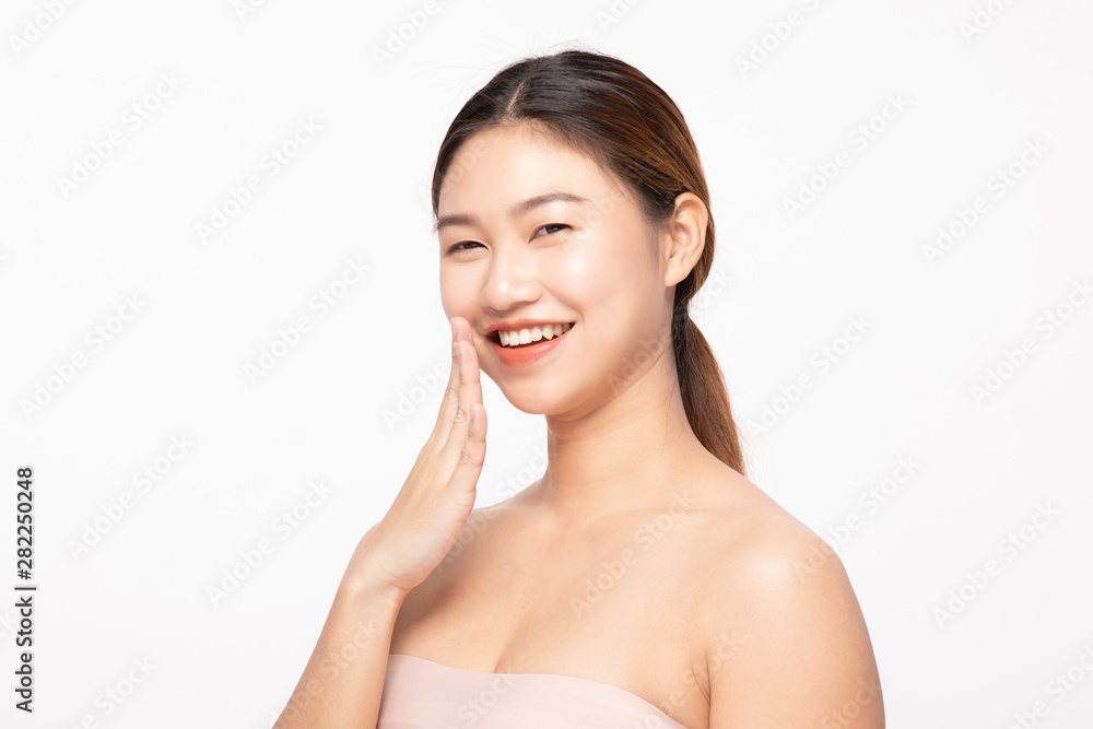 Portrait Of Beautiful Young Asian Woman Smiling Gesturing so happy and cheerful with healthy Clean and Fresh skin,isolated on white background,Beauty Cosmetology Concept Portrait Of Beautiful Young Asian Woman Smiling Gesturing so happy and cheerful with healthy Clean and Fresh skin,isolated on white background,Beauty Cosmetology Concept