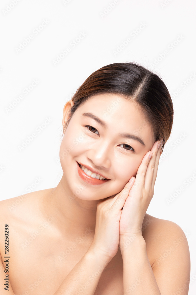Attractive Charming Asian young woman smile with white teeth and touching soft cheek feeling so happy and cheerful with healthy Clean and Fresh Skin,isolated on white,Beauty Cosmetology Concept Attractive Charming Asian young woman smile with white teeth and touching soft cheek feeling so happy and cheerful with healthy Clean and Fresh Skin,isolated on white,Beauty Cosmetology Concept