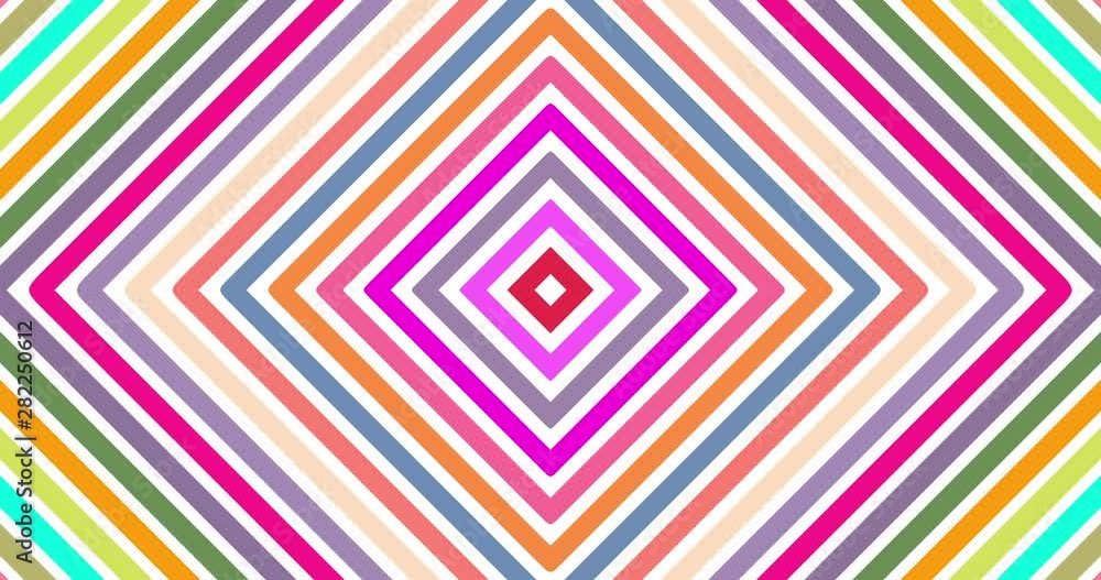 Abstract motion of concentric geometric squared shapes in multicolor animation. Hypnotic graphic effect with fast transitions. Square and lines as radio waves Abstract motion of concentric geometric squared shapes in multicolor animation. Hypnotic graphic effect with fast transitions. Square and lines as radio waves