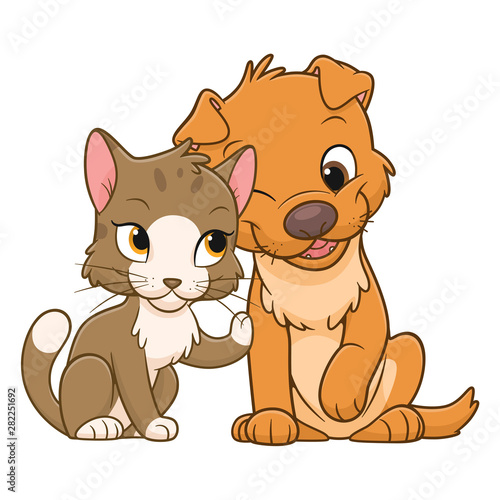 Cartoon cute cat and dog