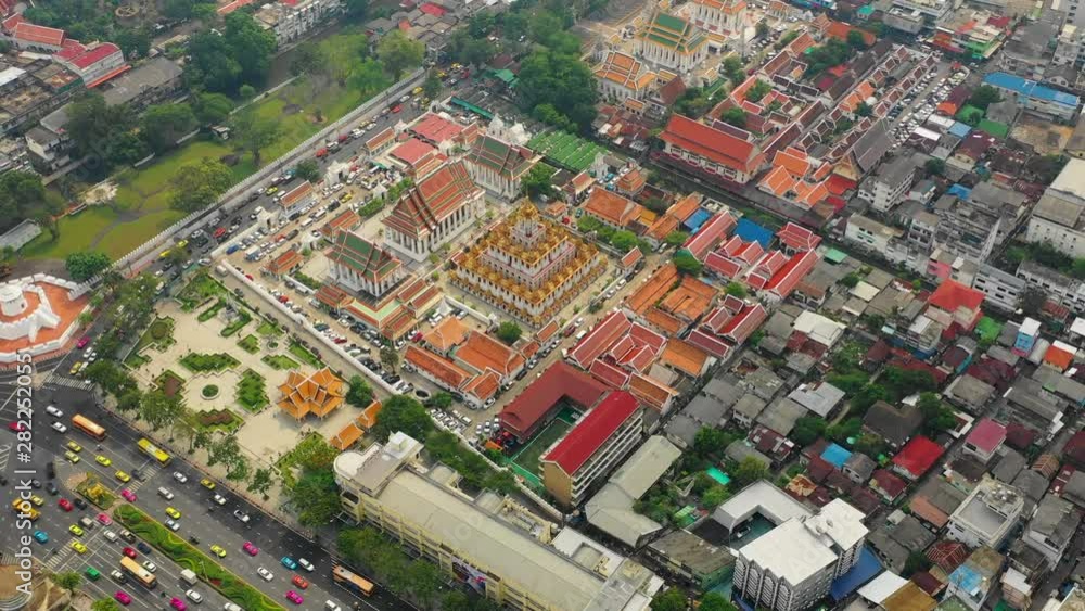 Aerial: A Buddhist Temple in Bangkok, Thailand - Bangkok, Thailand