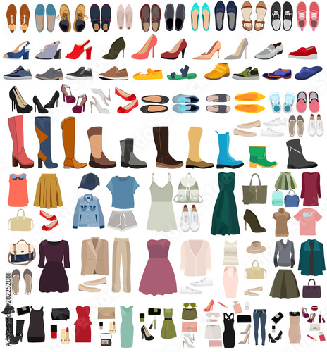 vector  isolated  set of women s and men s clothing and shoes
