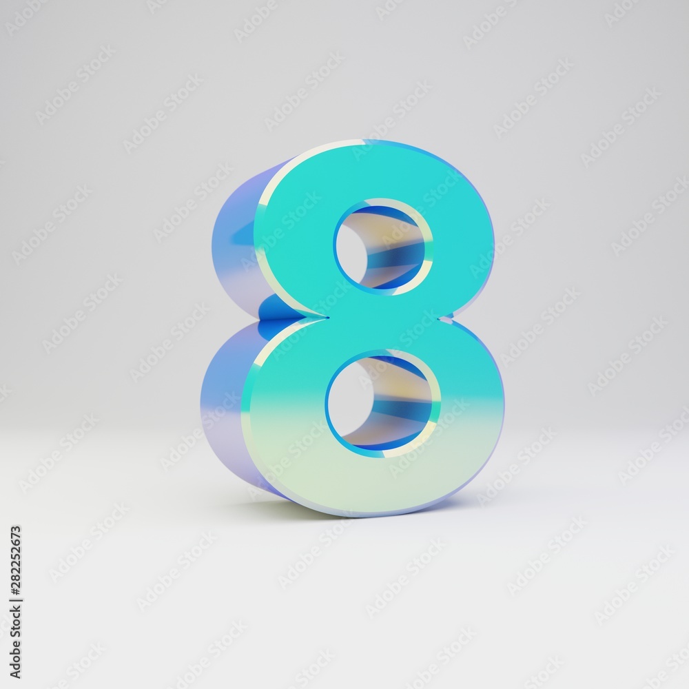 Sky blue 3d number 8. Metal font with glossy reflections and shadow isolated on white background. Sky blue 3d number 8. Metal font with glossy reflections and shadow isolated on white background.