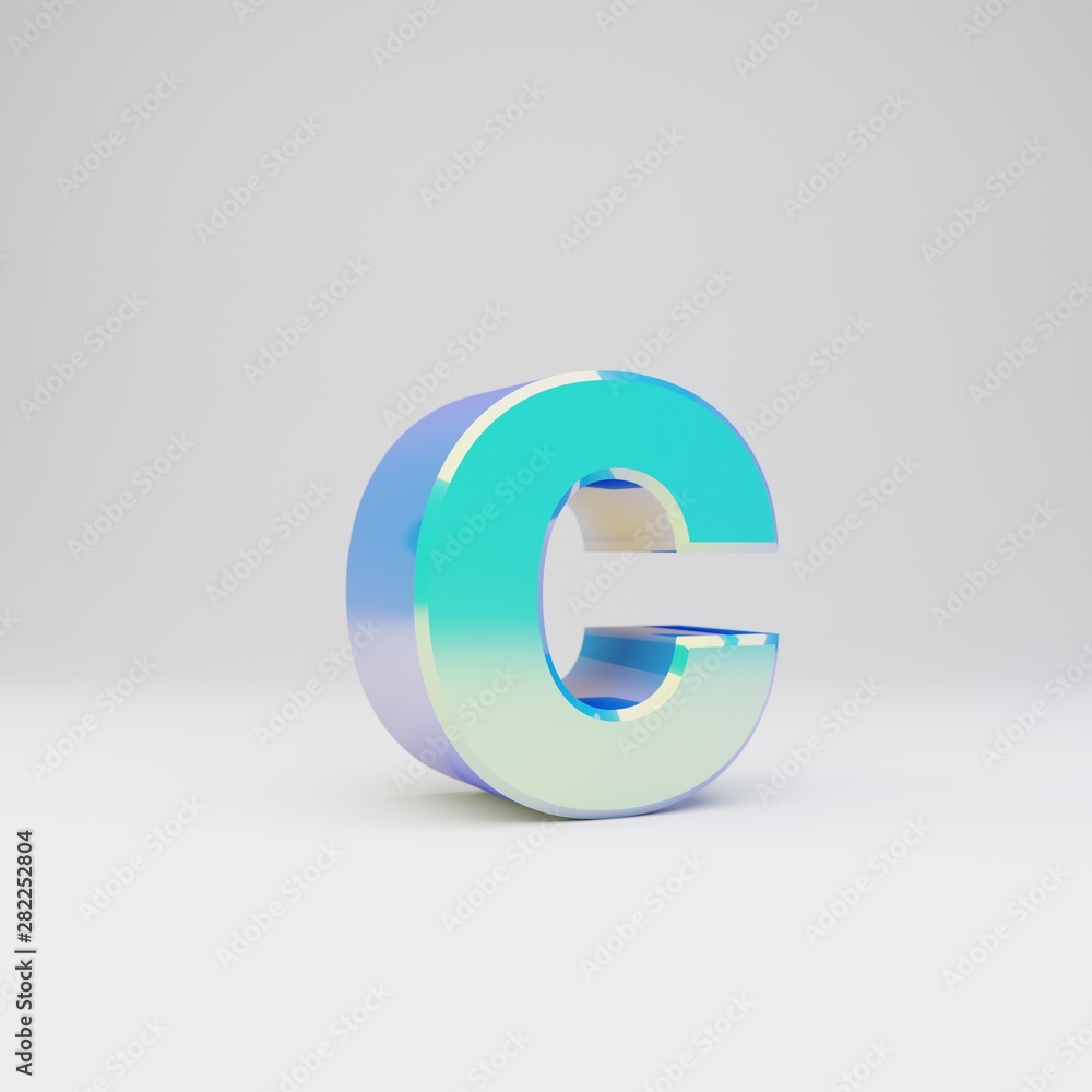 Sky blue 3d letter C lowercase. Metal font with glossy reflections and shadow isolated on white background. Sky blue 3d letter C lowercase. Metal font with glossy reflections and shadow isolated on white background.
