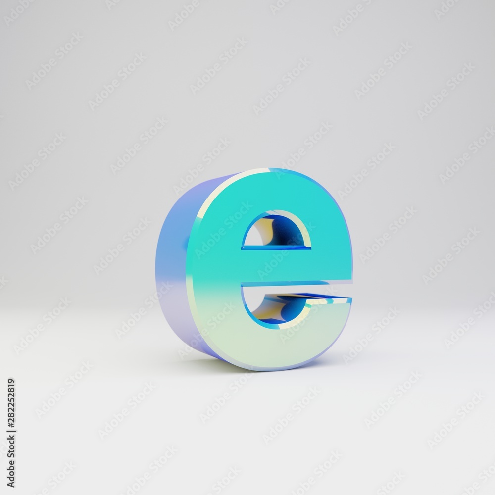 Sky blue 3d letter E lowercase. Metal font with glossy reflections and shadow isolated on white background. Sky blue 3d letter E lowercase. Metal font with glossy reflections and shadow isolated on white background.