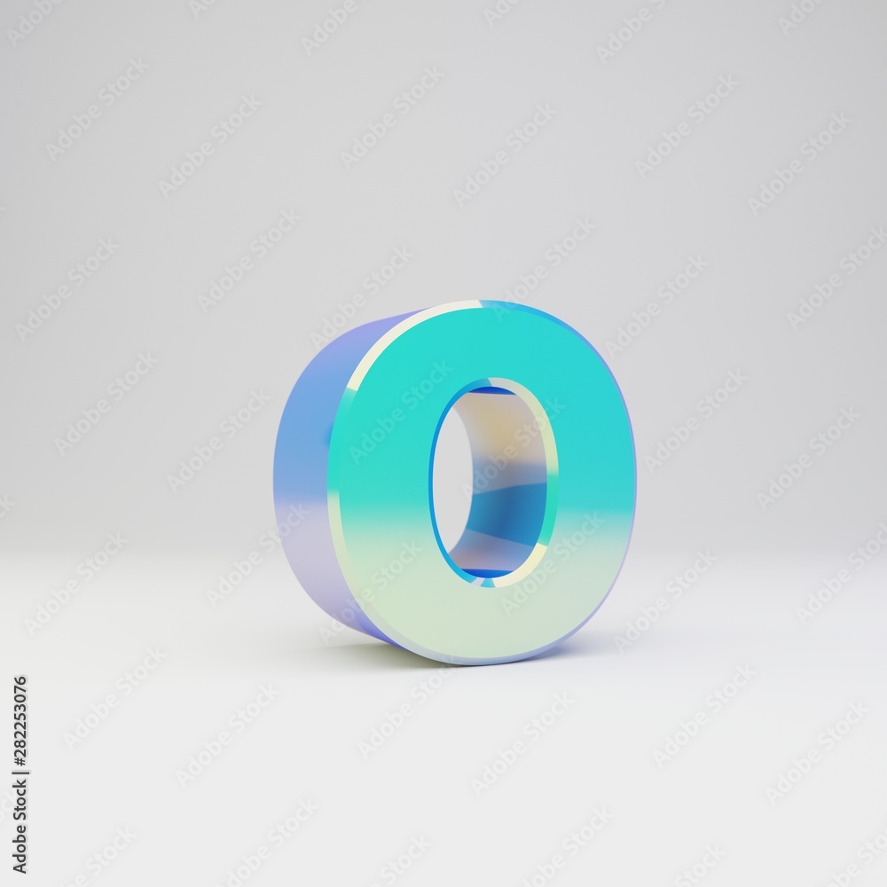 Sky blue 3d letter O lowercase. Metal font with glossy reflections and shadow isolated on white background. Sky blue 3d letter O lowercase. Metal font with glossy reflections and shadow isolated on white background.