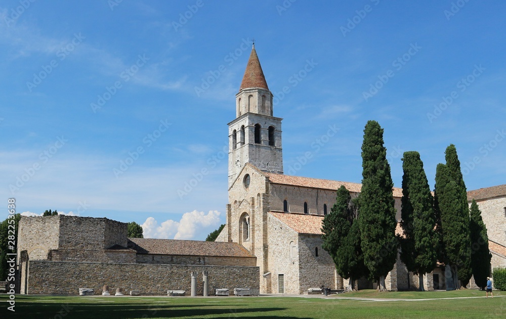  The ancient cathedral of Aquileia in Italy, one of the earliest church of Rome Empire, rebuilt in the Middle Ages with splendid roman mosaics preserved inside