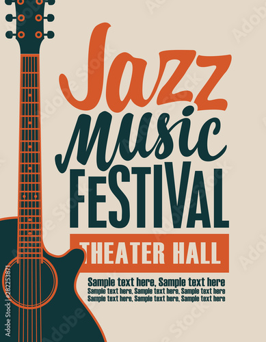 Vector banner or poster for a jazz festival of live music with guitar, inscriptions and place for text in retro style on light background