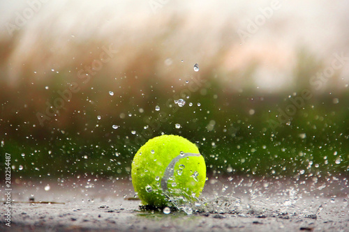 Tennis ball in the water. Tennis Ball and Water Drops